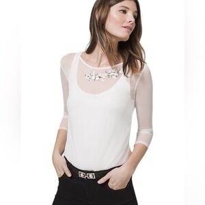 White House Black Market White Embellished Blouse